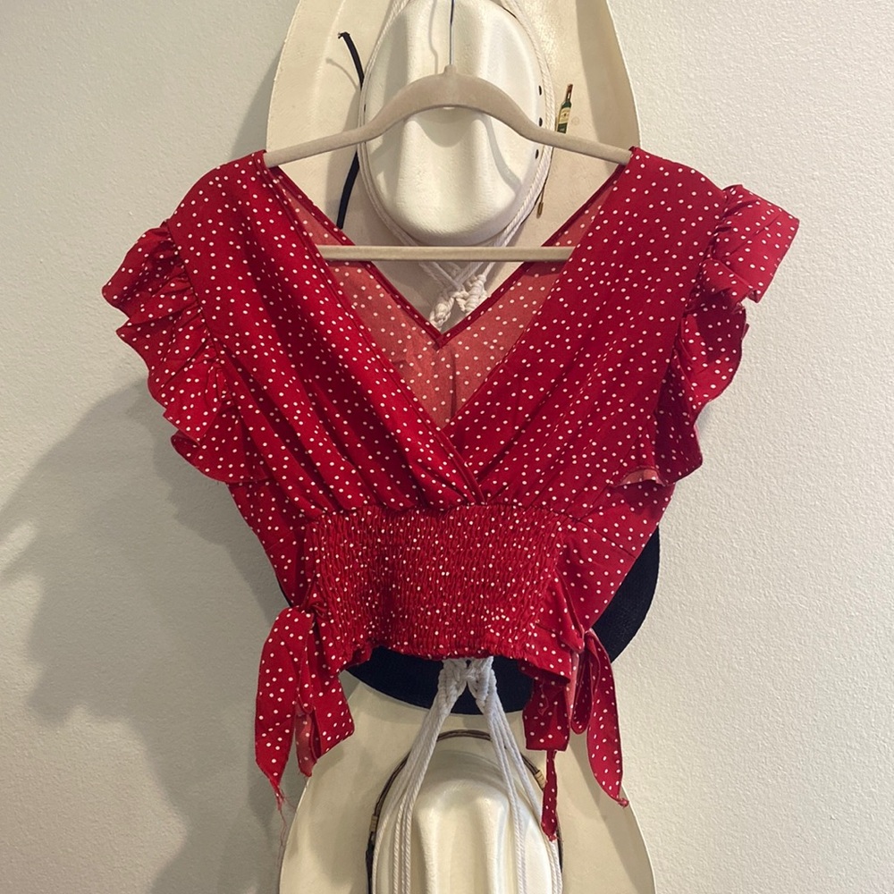 Red cropped blouse